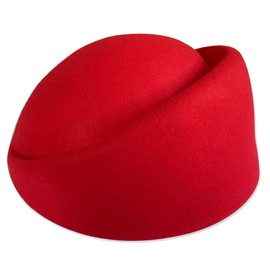 YING LAN Women Wool Cap Stewardess Pillbox Hat Vintage Fascinator Base Church Wedding Winter Red