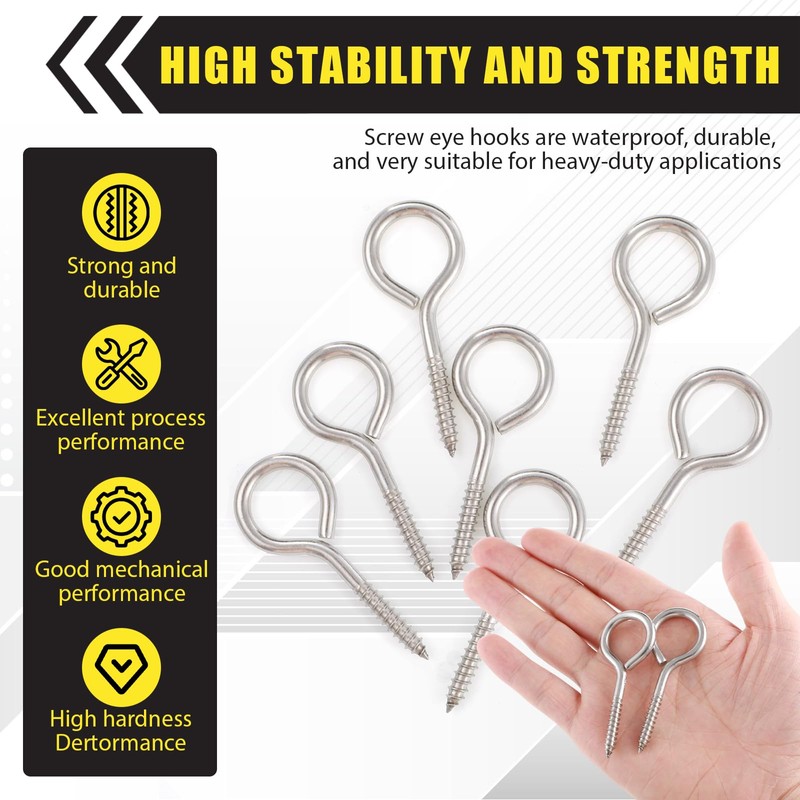 Otoolling 50 Pcs 304 Stainless Steel Screw Eye Hooks, Heavy