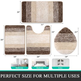 Bsmathom Bathroom Rug Sets 4 Piece with Toilet Cover, Absorbent Microfiber Bath Mats, Non Slip, Washable, U-Shaped Contour Toilet Mat for Bathtub, Shower