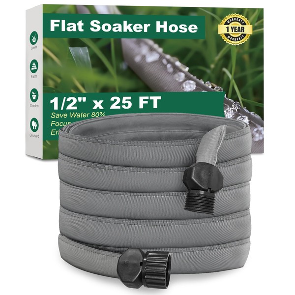 Haeteir Flat Soaker Hose for Garden Beds 25 ft,Linkable Drip