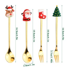 Volumoon Christmas Tableware Set, 2 Pieces Christmas Spoons and 2 Pieces Christmas Forks Gold, with Gift Box, Stainless Steel Fork and Spoon Set, Christmas Cutlery Set (Christmas style-1)