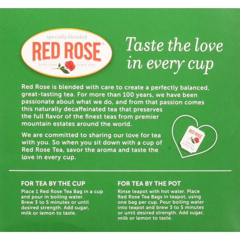 Red RoseTea Bags Naturally Decaffeinated Premium Blended, 48 ct