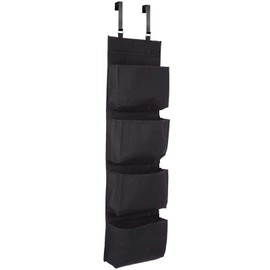 YNR NEW 4 SECTION OVER DOOR HANGING WARDROBE STORAGE UNIT CLOTHES SHOE ORGANISER IN Polyester Polyester (BLACK)