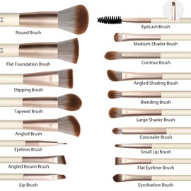 Makeup Brush Set HEYMKGO 18 Pieces Professional Makeup Brush Set with 2 Powder Puff & Travel Bag, Premium Synthetic Foundation Powder Blush Blending Face Brush Eyeshadow Kit Makeup Brush Tools