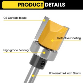 4 Pcs 1/4 Inch Shank Flush Trim Pattern Bit Set, Top Bearing Straight Flush Trim Tools Template Router Cutter Professional Woodworking Milling Cutting Tool for Wood Hardwood 12 20 25 38mm