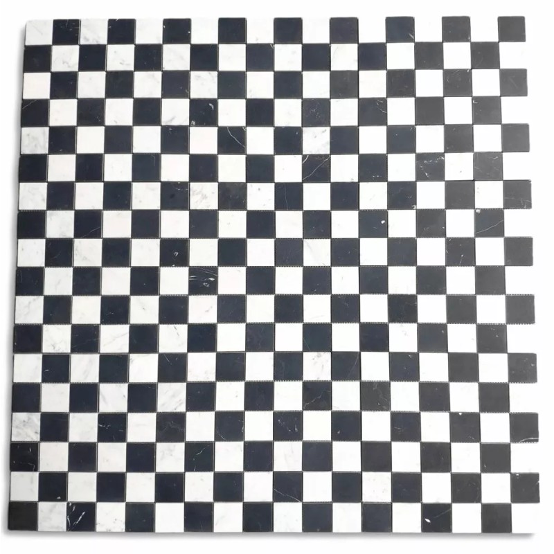 Stone Center Online C251XH Carrara White Black Marble Checkerboard Chess