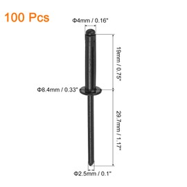 sourcing map 100Pcs 5/32"x3/4" Aluminum Round Head Tri Grip Rivets, Tri Grip Rivets Assortment Bulb Style Rivets for DIY, Sheet Metal, Automotive Repairs, Furniture, Marine Boat (Black)