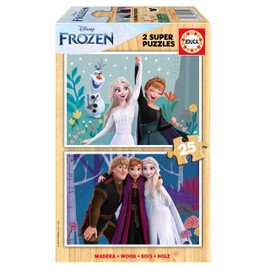 Educa - Set of 2 wooden puzzles, each with 25 pieces | Queen of the Snow Dimensions: 26 x 18 cm. Recommended for children from 4 years (19959)