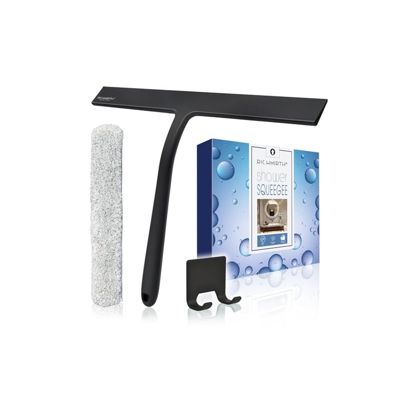 12 Inch Silicone Shower Squeegee with Microfiber Scrubber
