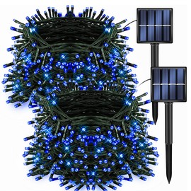 Dazzle Bright 2 Pack 400LED 132FT Blue Christmas Solar String Outdoor Lights, Solar Powered with 8 Modes Waterproof Fairy Lights for Bedroom Patio Garden Tree Party Yard Decoration