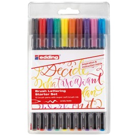 edding 1340 brush pen - set of 10 - colourful, bright, delicate colours - flexible brush nib - felt-nib pen for painting, writing and drawing - bullet journals, hand lettering, mandalas, calligraphy
