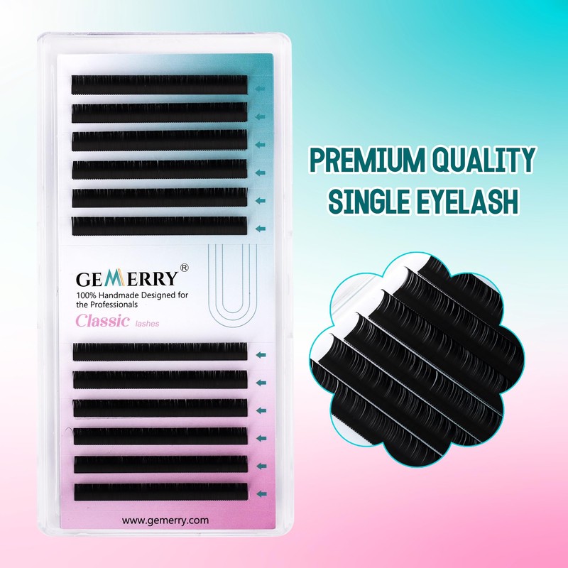 Gemerry Single Eyelash Extension Classic Thickness 0.07/0.15/0.18/0.20 mm C/D Curl,