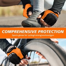 GEZVOC Cycling Gloves Bike Gloves Biking Gloves for Men Women with Shock-Absorbing Pad, Extra Grip,Flexible and Comfortable Fit,Light Weight,Breathable Mountain Bike Gloves (Black&Orange, Medium)