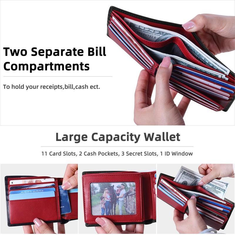 VISOUL Men's Leather Wallet with ID Window, RFID Protection, Genuine
