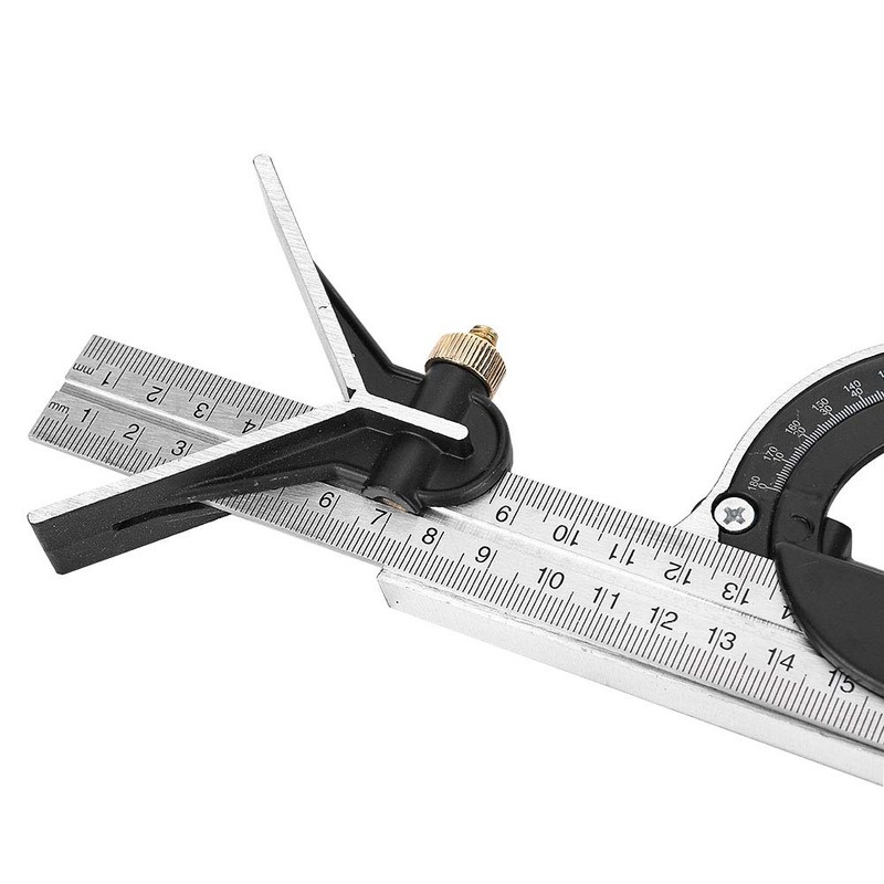 POCREATION Combination Tri-Square Set 300mm Stainless Steel Angle Ruler 0-180°