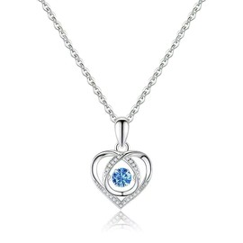 DAQI Collares para Mujer, 46CM Collar de Corazón de Plata de Ley 925 con Cristal Azul, Regalo de San Valentín, Día de Gracias, Navidad, Aniversario, Cumpleaños, Regalos para Mujer, Mamá, Esposa, Novia