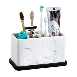 zccz Toothbrush Holders, Marble Look Toothbrush Holders for Bathrooms Tooth Brushing Holder Bathroom Organizer Countertop for Toothbrush, Toothpaste, Dental Floss, Razor, Comb, Makeup Brushes and More
