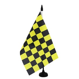 AZ FLAG - Black & Yellow Checked Table Flag - 8.25" x 5.5" - Small Checked Desk Flag 100% Polyester with 25cm Handle and Black Plastic Base