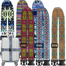 6 Pieces Luggage Straps Patterned Luggage Strap Suitcase Straps Luggage Belt Adjustable Travel Luggage Belt Strap with Quick Release Buckle, 2 inches Wide by 72 inches Long (Retro Stvle)