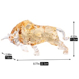 PlivBloom Wall Street Bull Statue,Acrylic Figurines Taurus Decor,Crystal Bull Sculpture Animal Ornaments,Modern Fengshui Glass Figurines,for Living Room, Bedroom, Office Desktop, Cabinets (Gold)