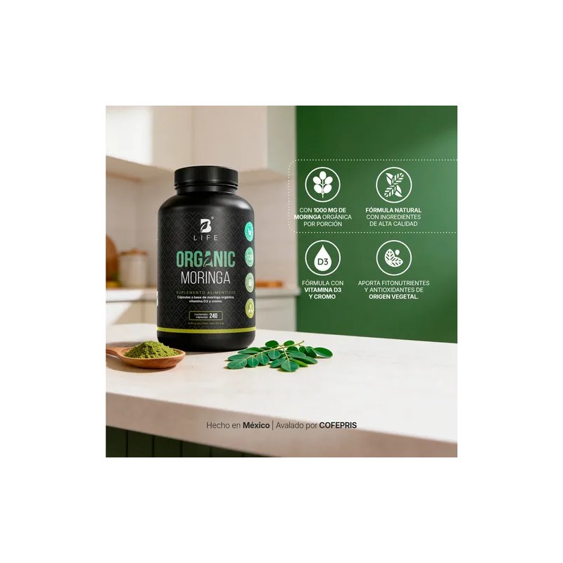Moringa Orgánica Con Vitamina D3 Y Cromo 240 Cápsulas B