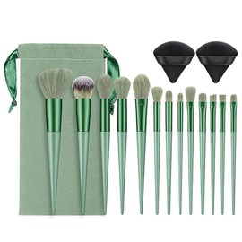 Professional Makeup Brush Set, Premium Synthetic Powder, Concealer, Eyeshadow, Makeup Brush with Green Bag, Pack of 13