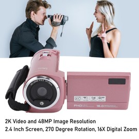 Video Camera Camcorder, 48MP 2K Video Recorder, 16X Digital Zoom, 2.4 Inch 270 Degree Rotating Screen, Portable Webcam Camcorder with Loop, LED Fill Light