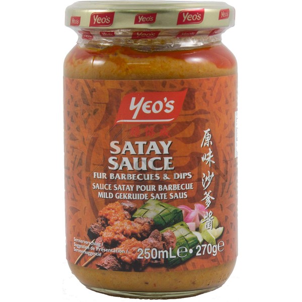 YEO'S Sauce SATAY/Saté pour barbecue et accompagnement 250ML - Sans conservateur (Lot de 12 pots)
