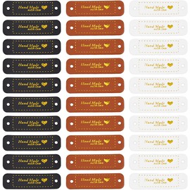 GORGECRAFT 75Pcs 3 Colors Handmade PU Leather Tags Brown Black White Hand Made with Love Crochet Labels Knitting Sew on Embossed Tags with Holes for Embellishment Jeans Bags Shoes Hats DIY Craft