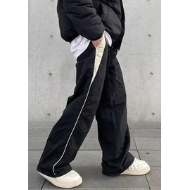 Y2k Sweatpants Men Vintage Baggy Track Pants Wide Leg Parachute Pants Loose Hip Hop Streetwear Pants Black