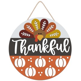 Thanksgiving Day Wreaths Fall Wooden Hanger Turkey Decor Sign 12" Autumn Front Door Home Decorations
