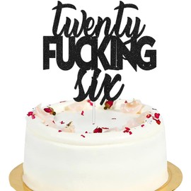 Veintiséis adornos negros con purpurina para tartas de feliz cumpleaños – 26 años de edad, decoración de fiesta de cumpleaños 26 años, suministros para fiesta de cumpleaños 26 para adultos