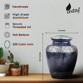 INTAJ Cremation Urns for Human Ashes Adult Female Male, Burial Urns, Decorative Urns, Funeral Urns, Cremation Urns for Ashes for Women and Men, Cloud Heaven Blue, Large