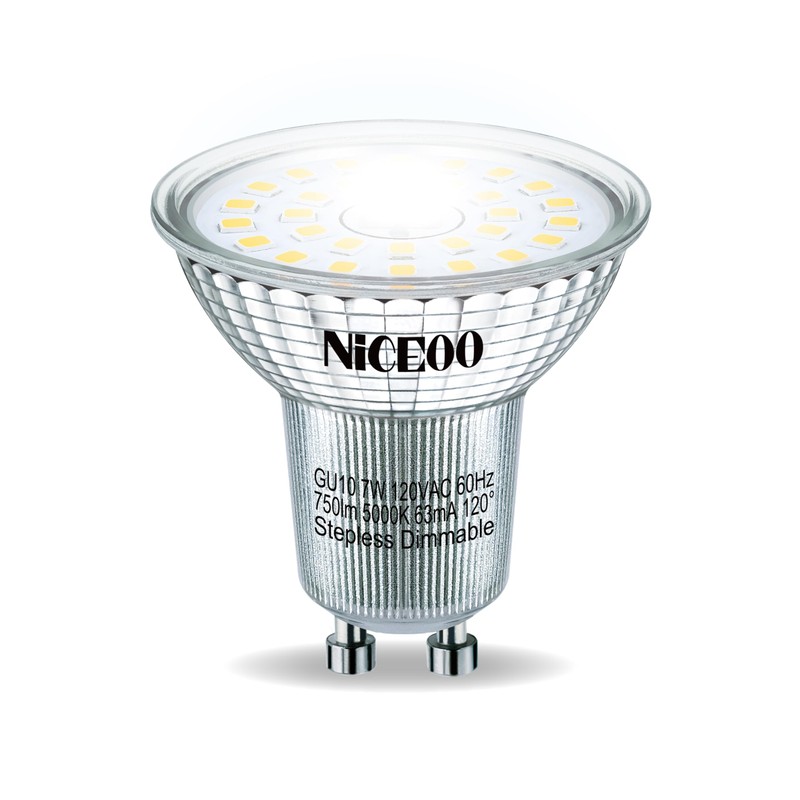 NICEOO GU10 7W LED Dimmable Light Bulb,5000K Daylight White,Equivalent 75W