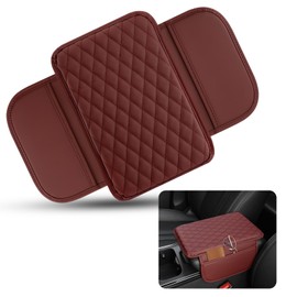 Huakaile Red Car Console Cover, Leather Car Center Console Cushion Pad with Sided Pockets, Protective Car Armrest Cushion for Most Kinds of Vehicles Interior Accessories