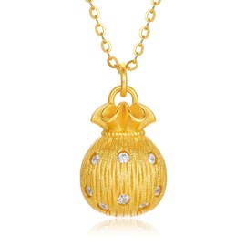 ZHOU LIU FU Sterling Silver Necklaces Silver Cubic Zirconia Lucky Bag Pendant Necklace Dainty Jewelry Chain Necklace for Women Her Birthday Anniversary Valentines Gifts 15.7-17.7"/40+5CM J0616080