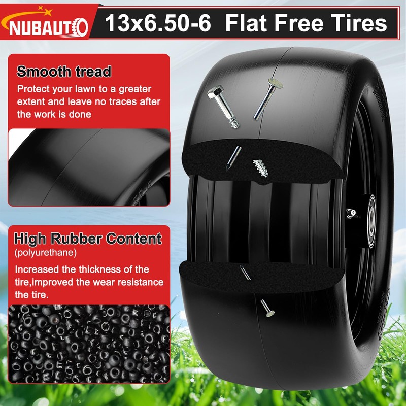 13x6.50-6 Lawn Mower Tires Flat Free,13x6.5-6 Tire and Wheel for