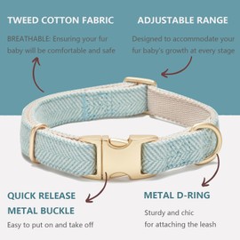 YUDOTE Soft Cotton Hemp Dog Collar with Metal Buckle Adjustable Tweed Dog Collars for Small Medium Large Dogs(Blue,Large)