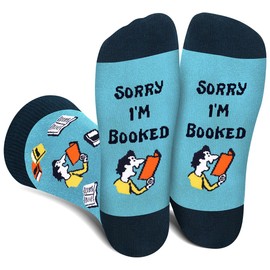 Funny Book Socks for Men Women Teen Boys Book Lovers -SORRY I'M BOOKED Funky Crazy Silly Novelty Cool Reading Socks -Fun Readers Teachers Birthday Valentines Christmas Gag Gift Ideas Stocking Stuffers