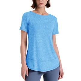 Kistore Women Sport Shirts Short Sleeve Oversized Workout Tshirts Moisture Wicking Training Tee Blue XXL