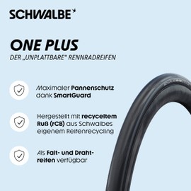 Schwalbe One Plus Bicycle Tyre, Road Bike Tyre, 28 Inch for Training, Commuting & Everyday Use by Bike, with SmartGuard Puncture Protection and ADDIX Compound