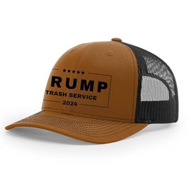 Trenz Shirt Company Mens Trump Trash Service 2024 Mesh Back Trucker Hat-Caramel/Black