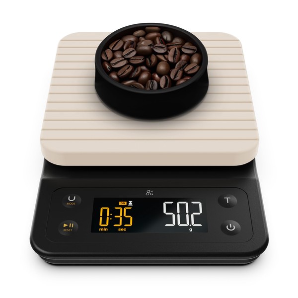 Greater Goods Digital Accurate Coffee Scale for Pour-Over Maker, with Timer for Great French Press and General Kitchen Use, Designed in St. Louis, (Birch White)