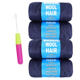4Roll Brazilian Wool Hair for Senegalese Twisting Crochet Hair Brazilian Yarn for Soft Locs Faux Locs Crochet Braids Knitting Hair Twist Goddess Locs Crochet Hair for Black Women(Navy Blue)