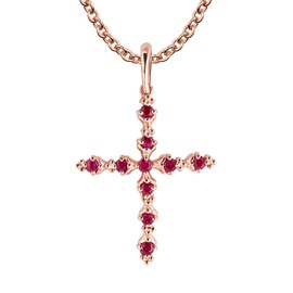 10k Rose Gold Genuine Ruby Cross Pendant Necklace