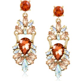 JIMARIN Sparkly Crystal Flower Chandelier Lightweight Dangle Drop Earrings Dainty Floral Leaf Alloy Stud Earrings For Women (Orange Chandelier Earrings)