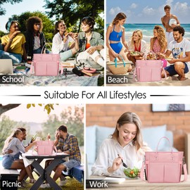 MAXTOP Lunch Bag Women for Work Insulated Thermal Lunch Box with Wide-Open Pocket Reusable Leakproof Cooler Bags with Removable Shoulder Strap for Teacher Nurse Office Picnic Travel Pink