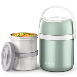 Runkrin Insulated Food Jar 54oz for Hot Food 6 Hours, 2 Tiers Leak-Proof Stackable Thermal Lunch Box Containers, Stainless Steel Vacuum Soup Storage for Kids Men Women, School Picnic