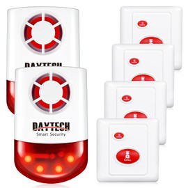 Daytech Strobe Siren Panic Alarm Button Siren Alarm with Light for Home Caring Loud Outdoor SOS Alert System 2 Red Flashing Siren and 4 Emergency Button for Store Hotel Jewelry Shop Security