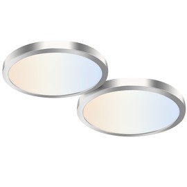 hykolity 2 Pack 12 Inch Selectable CCT LED Round Flat Panel Light, 24W 3000K/4000K/5000K, Edge-Lit Flush Mount Ceiling Light Fixture for Kitchen, Bedroom, Laundry and Closet Room,Brush Nickel
